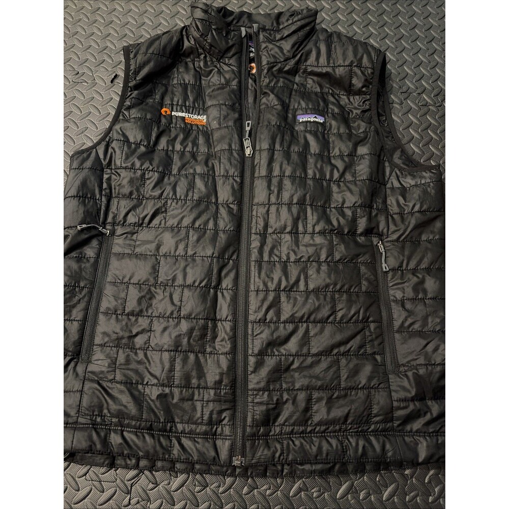 Worn Once Patagonia Men's Large Nano Puff Vest Black Quilted Zip Company Logo
